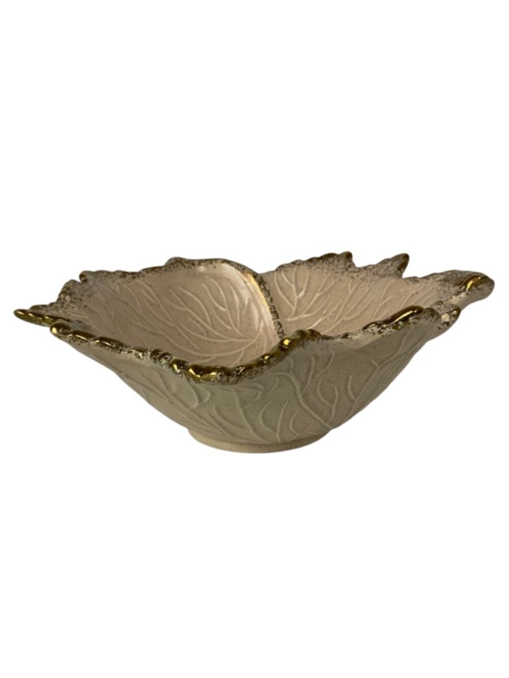 Vintage California Pottery Leaf-Shaped Bowl Pink Gold Trim 105 Mid Century USA - Picture 5 of 7